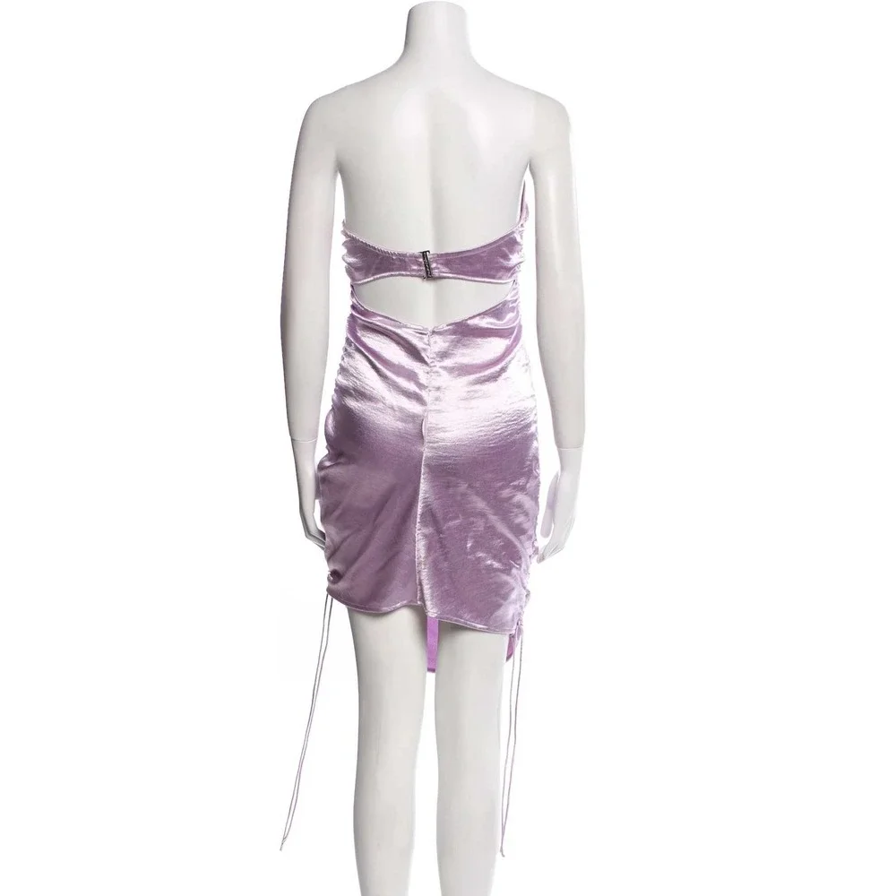 For Love & lemons Lavender Metallic Ruched Cut-Out Halter Dress Purple Bodycon
